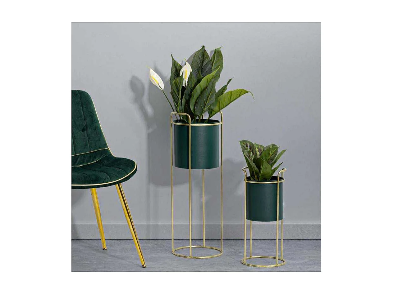 Lot de 2 Cache-Pots sur Pied "Grent Slim" 70cm Vert & Or
