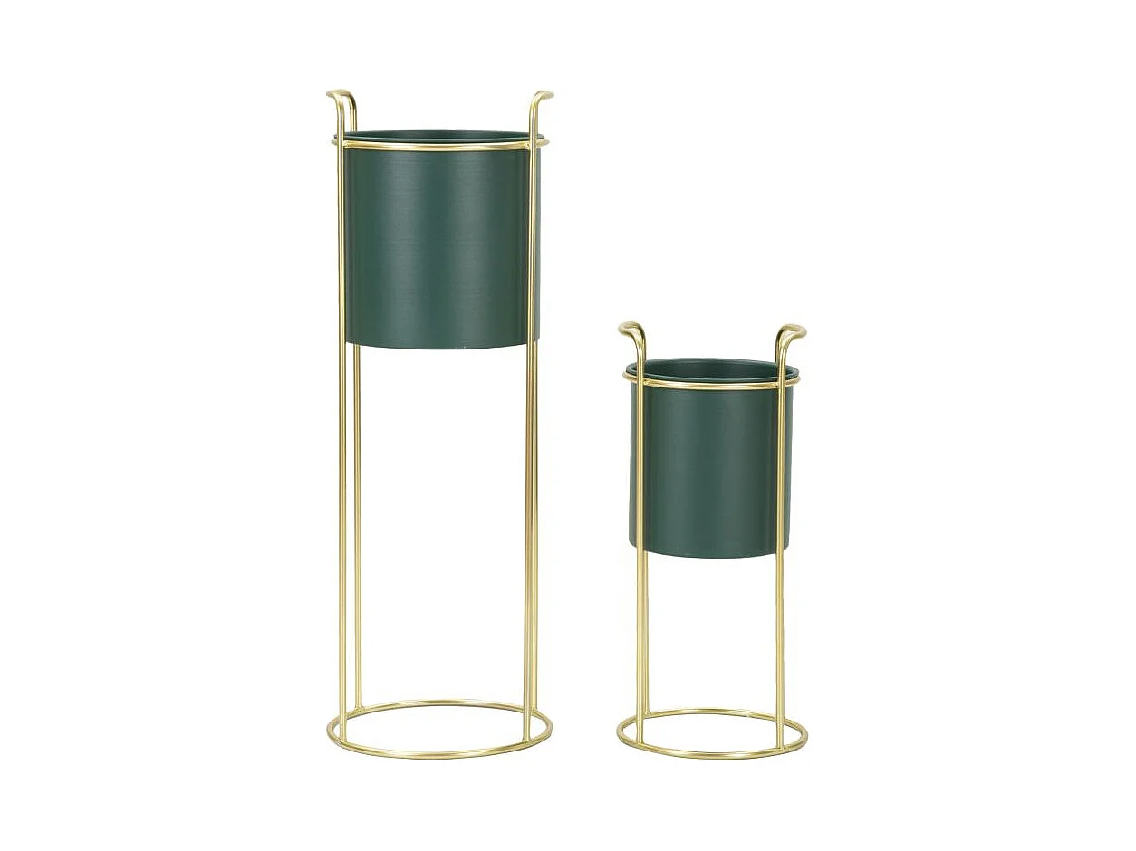 Lot de 2 Cache-Pots sur Pied "Grent Slim" 70cm Vert & Or
