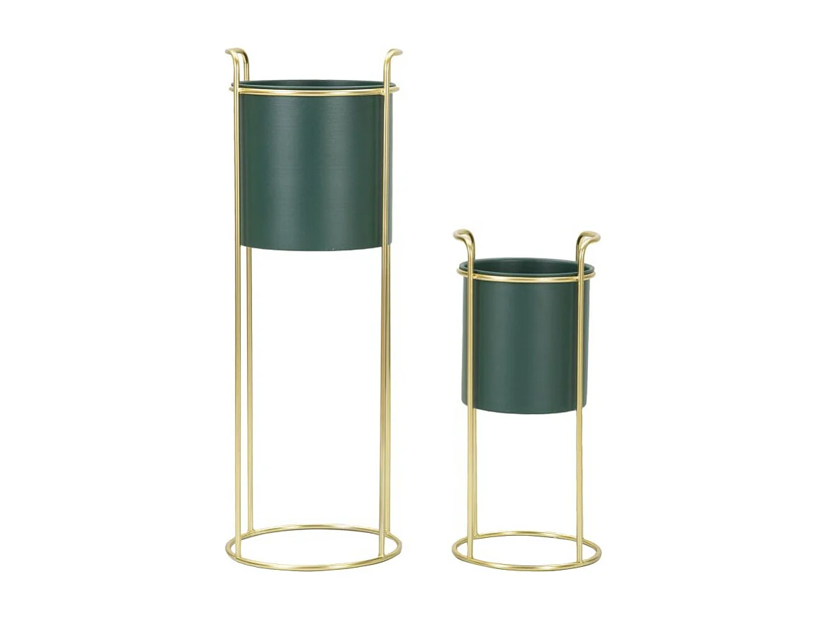 Lot de 2 Cache-Pots sur Pied "Grent Slim" 70cm Vert & Or