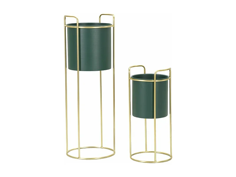 Lot de 2 Cache-Pots sur Pied "Grent Slim" 70cm Vert & Or