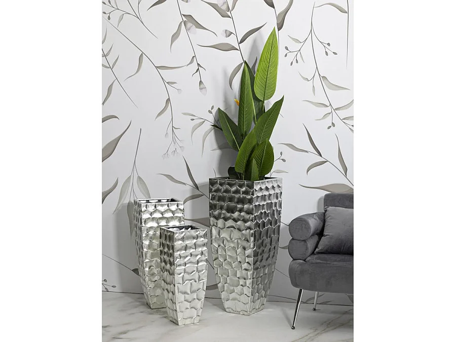 Lot de 3 Vases en Métal "Argy" 90cm Argent