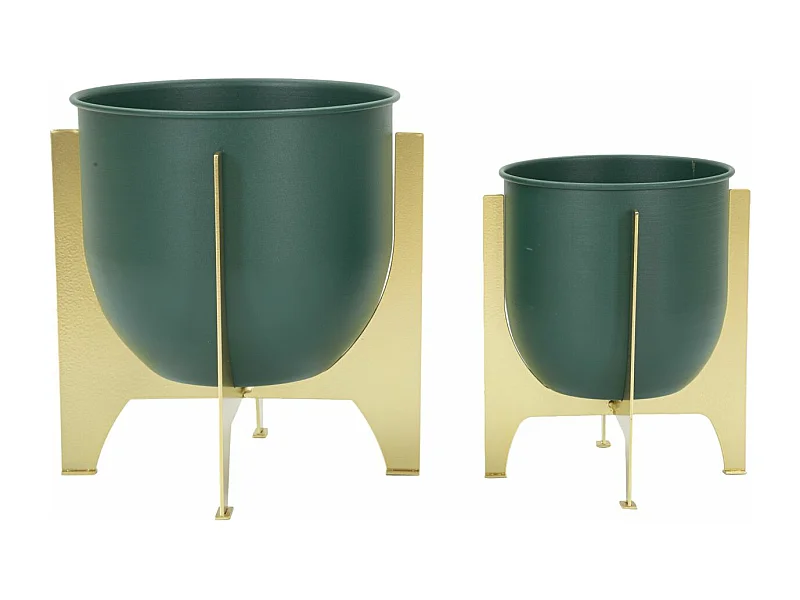 Portavasi in metallo dorato e verde set 2 pezzi cm Ø 24,5x26-19x21