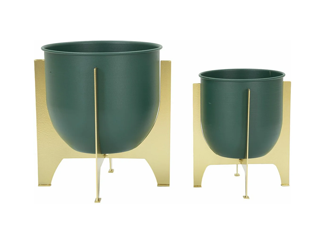 Porte-Vases GRENT SHET - Set de 2 Pièces en Fer avec Base Dorée - Dimensions Ø 24,5x26 cm et Ø 19x21 cm - Couleur Vert et Or