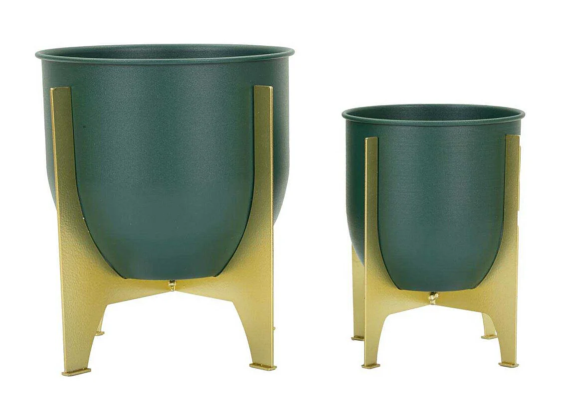 Lot de 2 Cache-Pots Design "Grent" 26cm Vert & Or