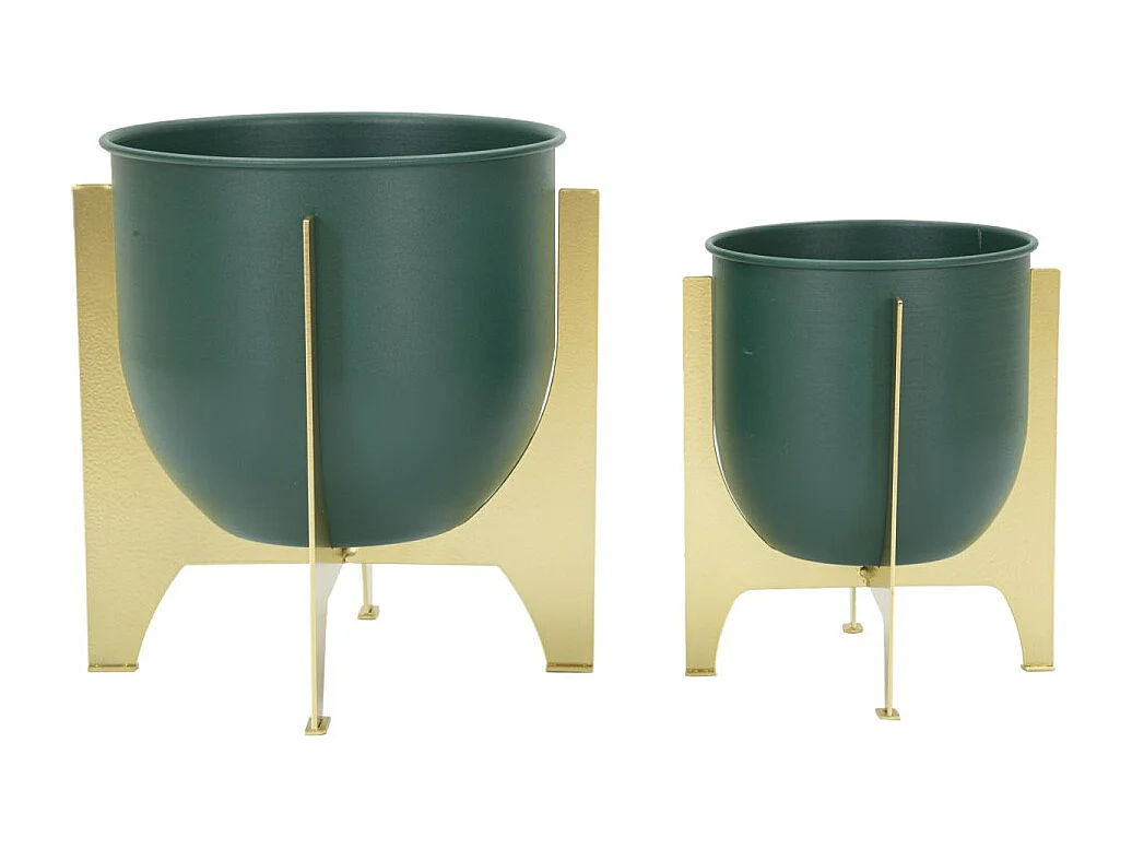 Lot de 2 Cache-Pots Design "Grent" 26cm Vert & Or