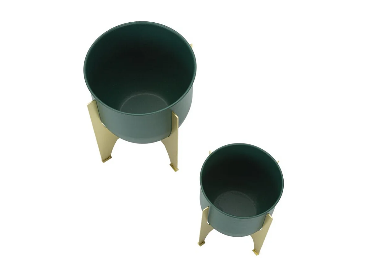 Lot de 2 Cache-Pots Design "Grent" 26cm Vert & Or