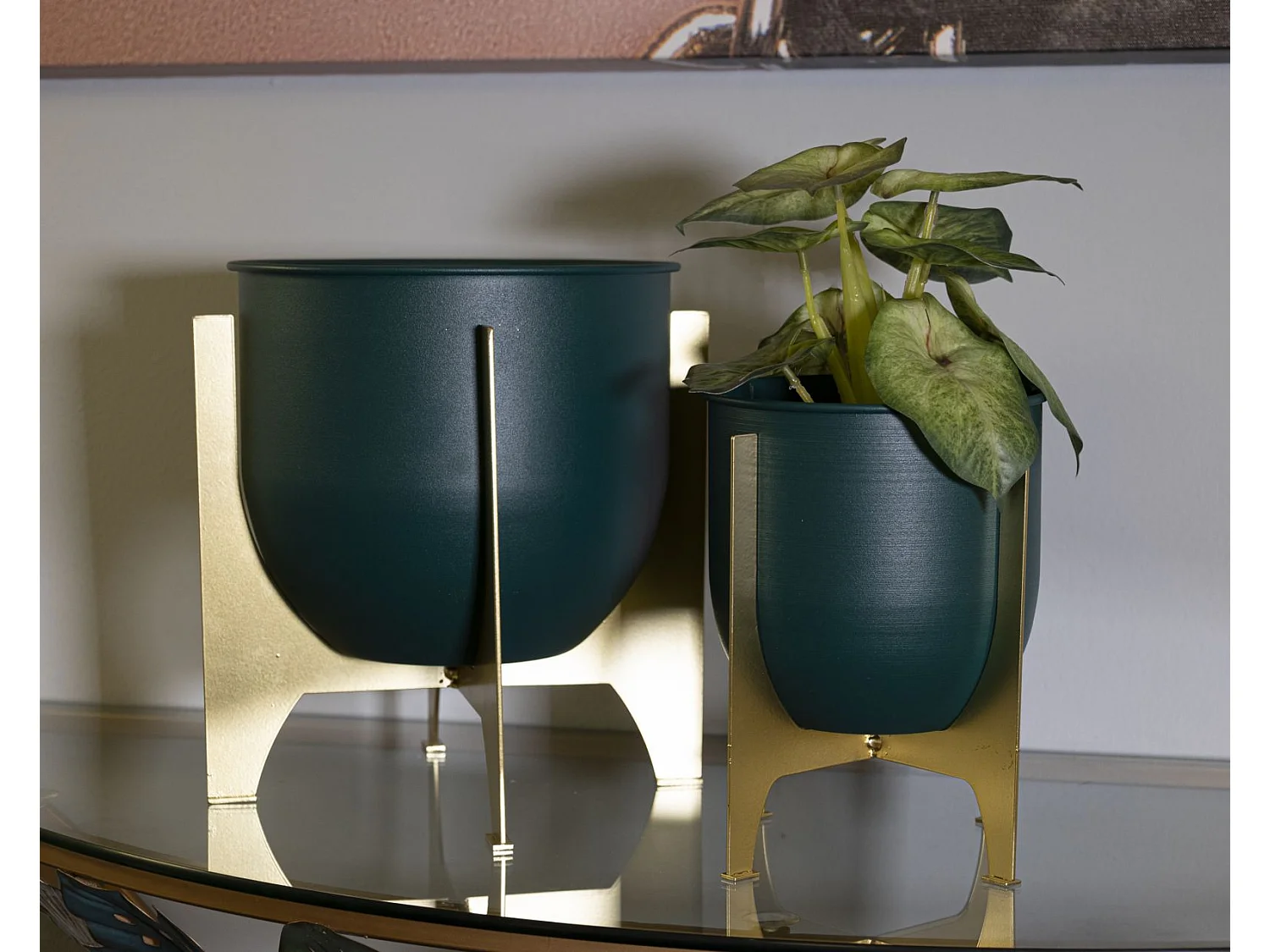 Lot de 2 Cache-Pots Design "Grent" 26cm Vert & Or