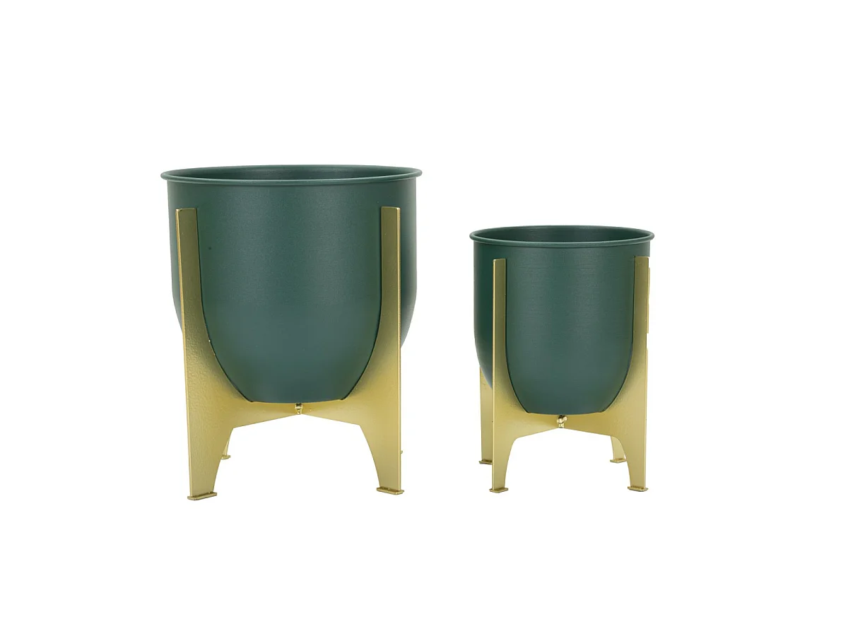 Goud en groene metalen plantenpotten, set van 2, Ø 24,5x26-19x21 cm