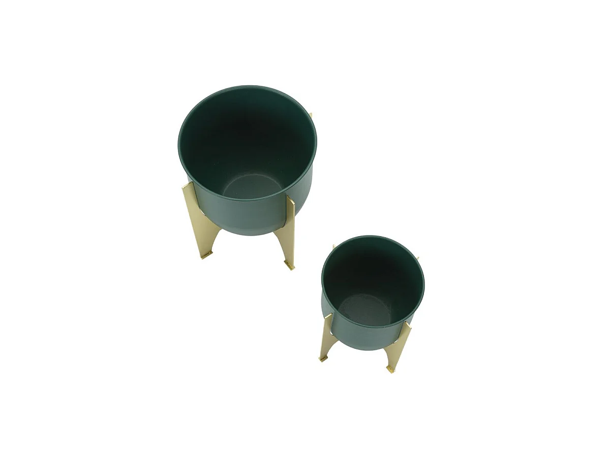 Goud en groene metalen plantenpotten, set van 2, Ø 24,5x26-19x21 cm