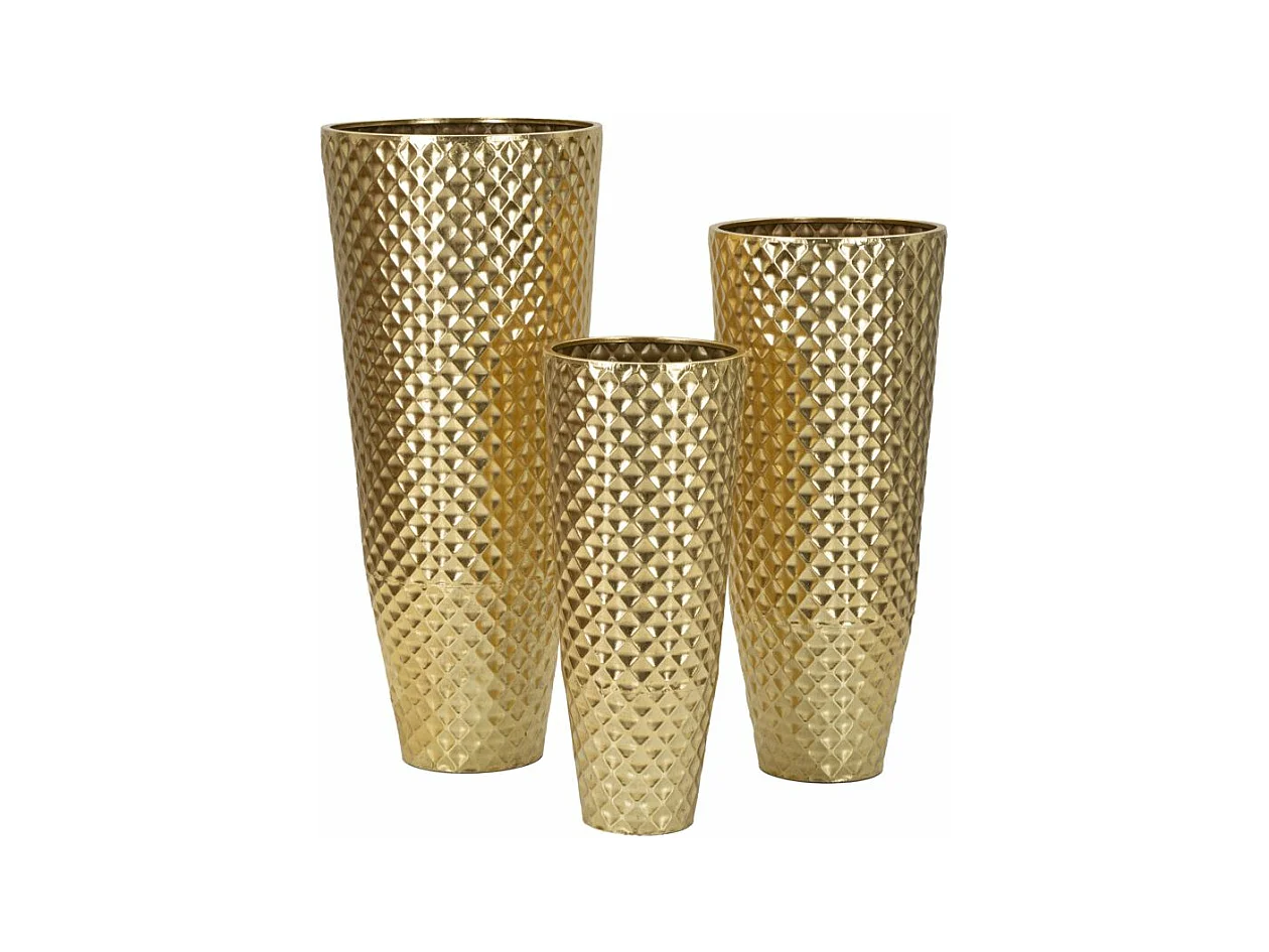 Ensemble de 3 Vases Glotty - Design Géométrique Doré - Dimensions Ø 48x110 cm, Ø 40x93 cm, Ø 33x77 cm