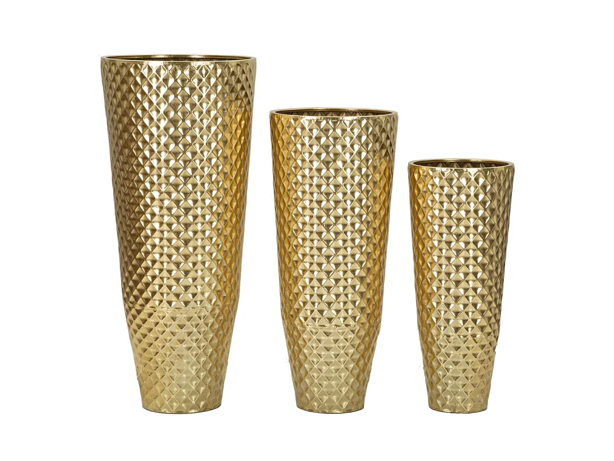 Lot de 3 Vases en Métal "Glotty" 110cm Or