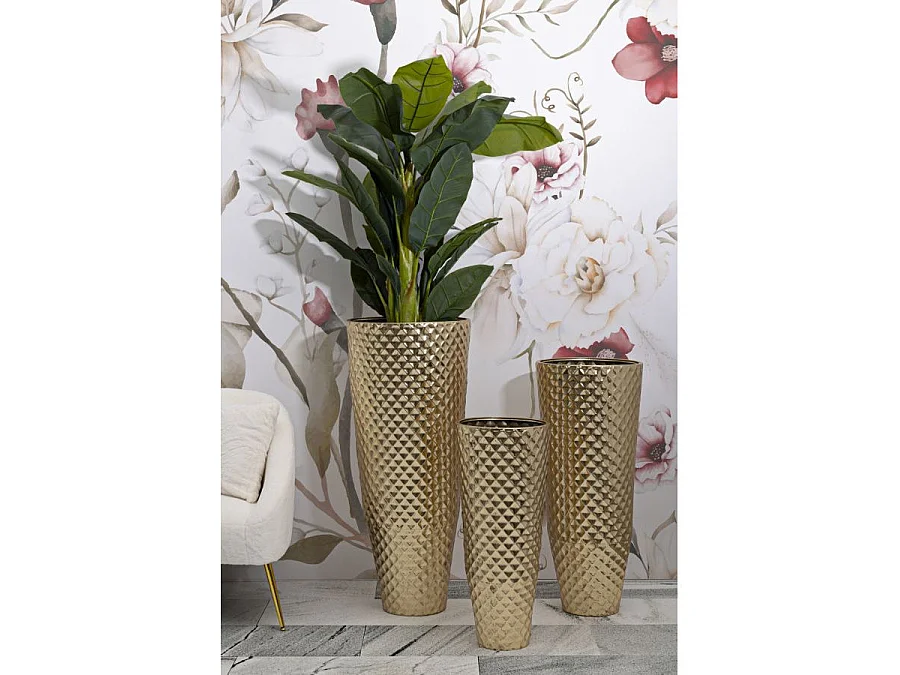 Lot de 3 Vases en Métal "Glotty" 110cm Or