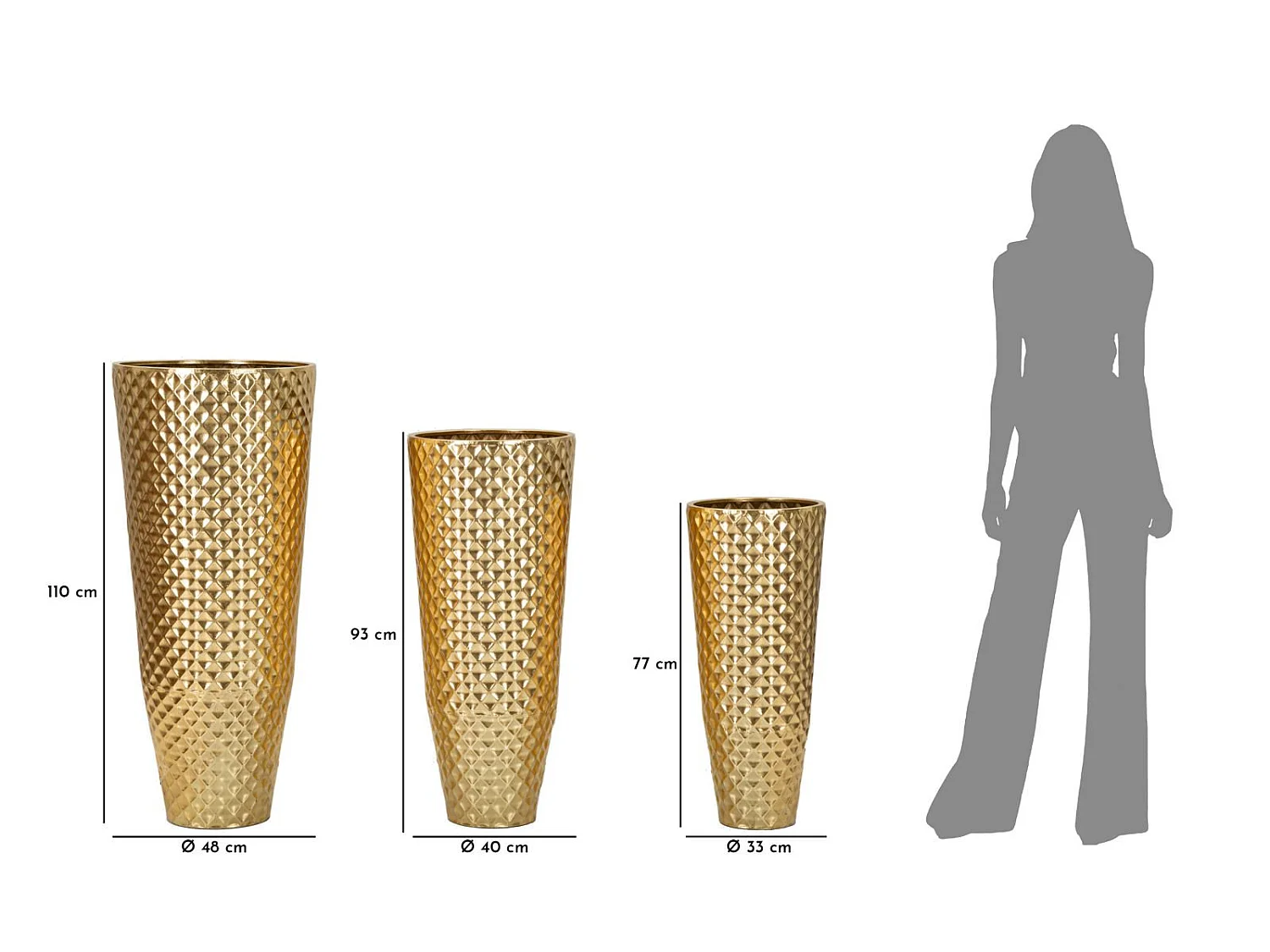 Lot de 3 Vases en Métal "Glotty" 110cm Or