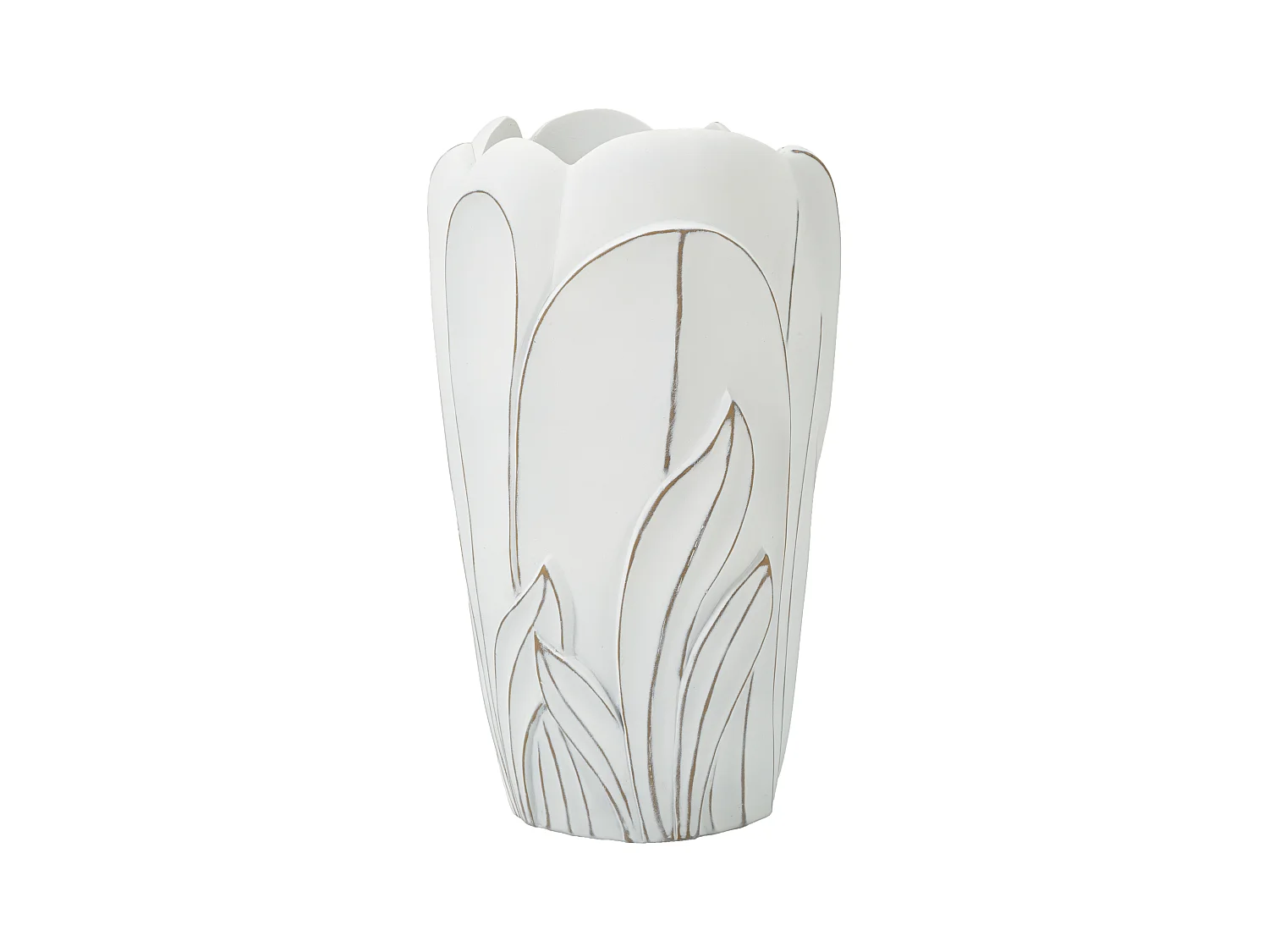 Vase Gardy Ø 29x48 cm – Vaso en Céramique au Design Sinueux avec Relief Élégant et Fini Blanc Lavé