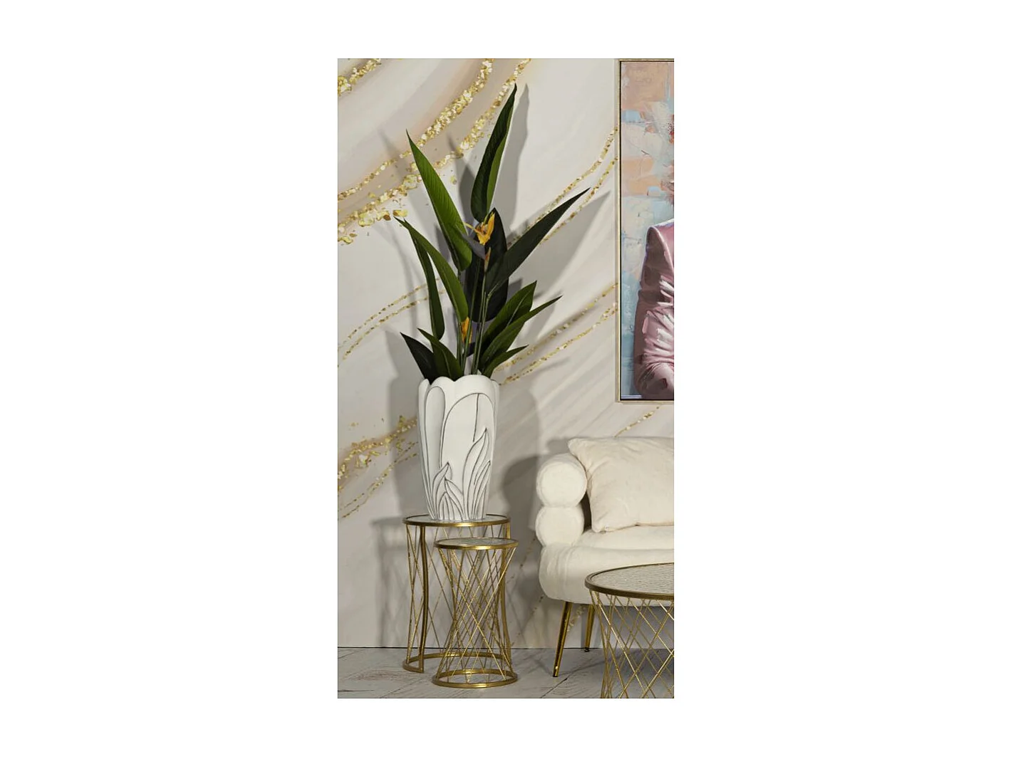 Vase Déco en Résine "Gardy" 48cm Blanc