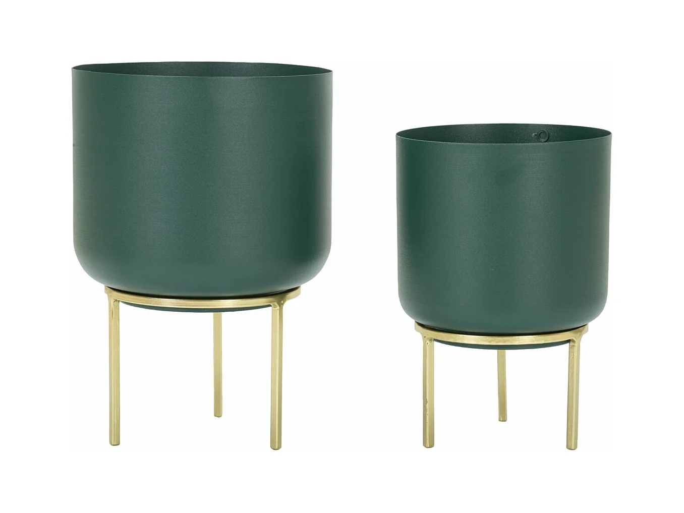 Porte-Vases GRENT - Set de 2 Pièces en Fer avec Base Dorée - Dimensions Ø 20x29 cm et Ø 16x24 cm - Couleur Vert et Or