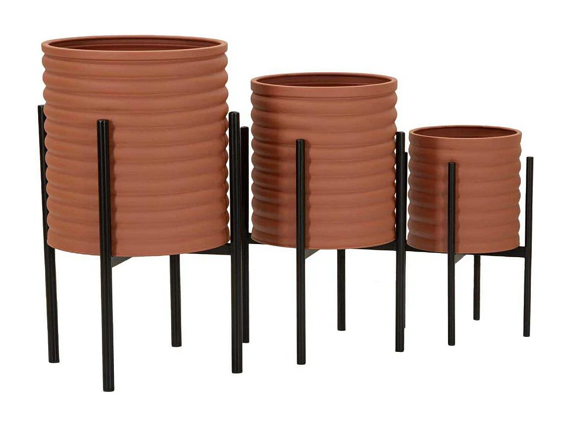 Lot de 3 Cache-Pots sur Pied "Milly" 56cm Brique