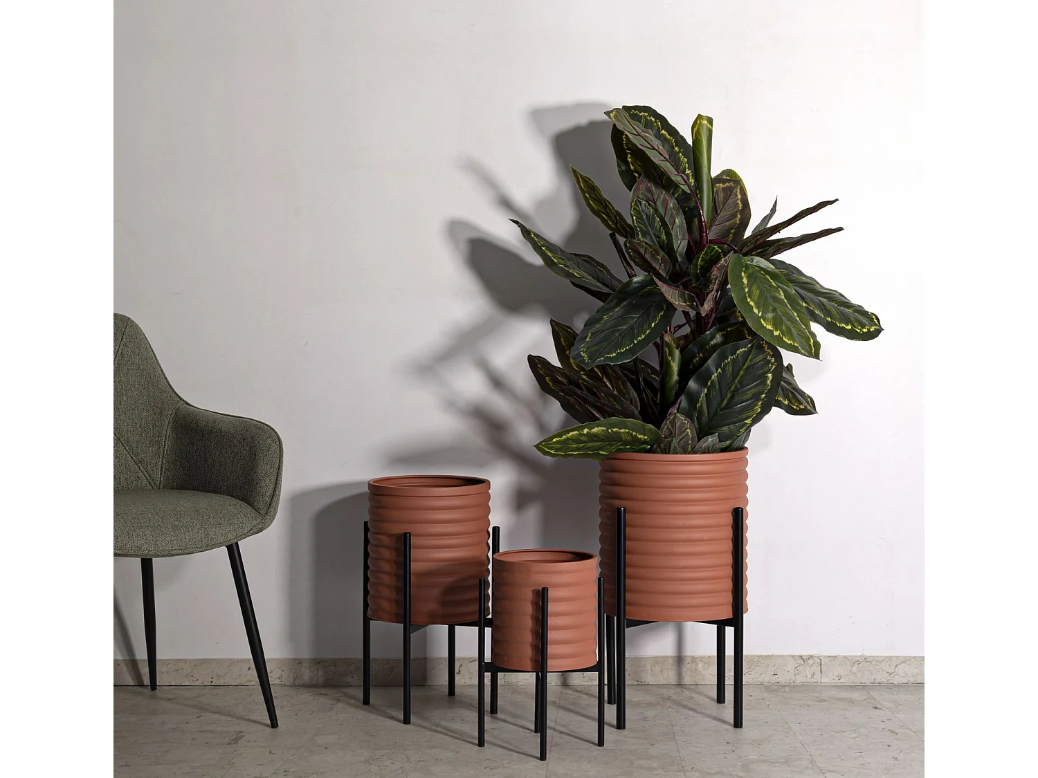 Lot de 3 Cache-Pots sur Pied "Milly" 56cm Brique