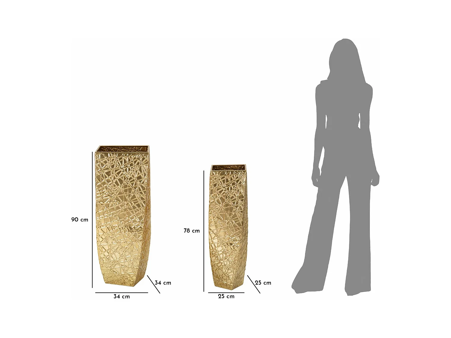 Lot de 2 Vases en Métal "Squer" 90cm Or