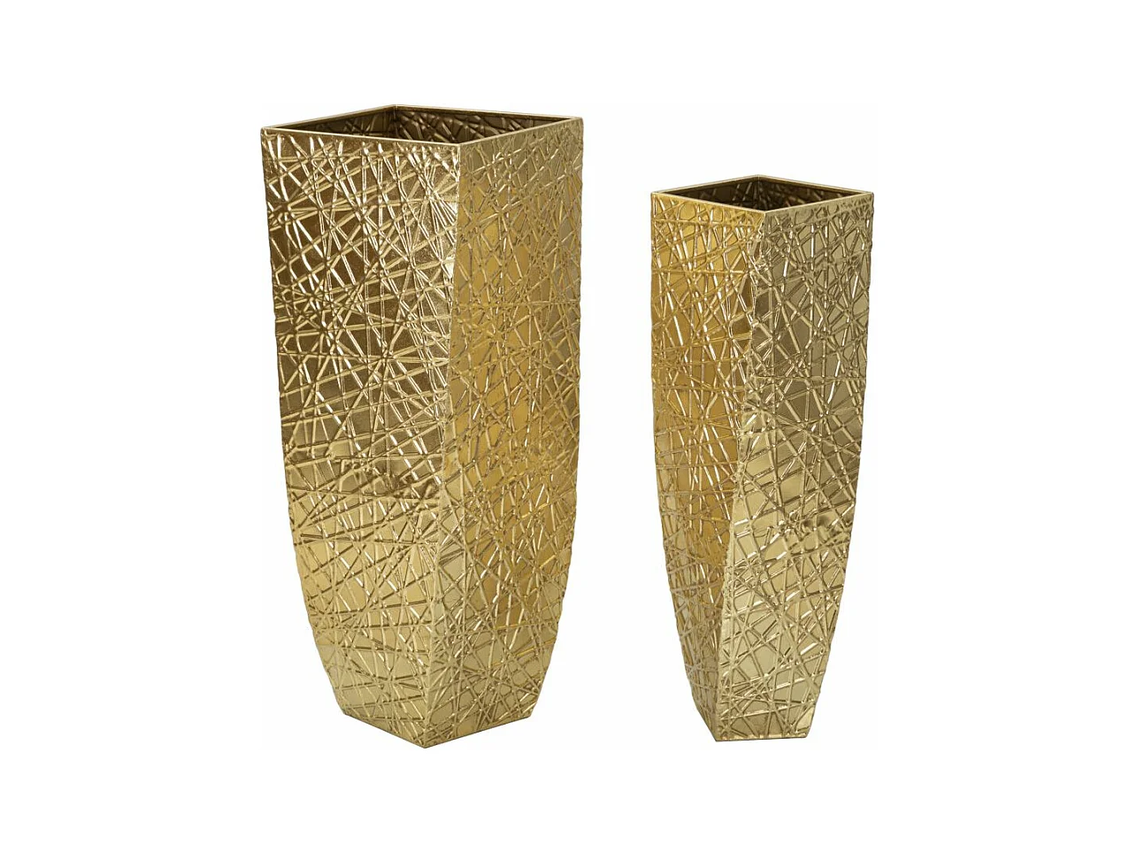 Portavasi in metallo dorato cm 34x34x90-25x25x78.