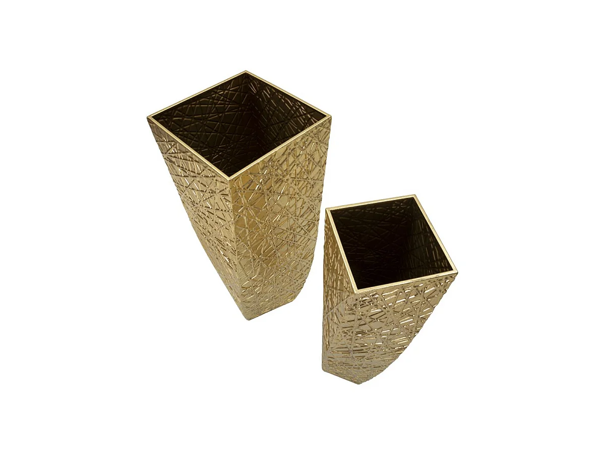 Portavasi in metallo dorato cm 34x34x90-25x25x78.