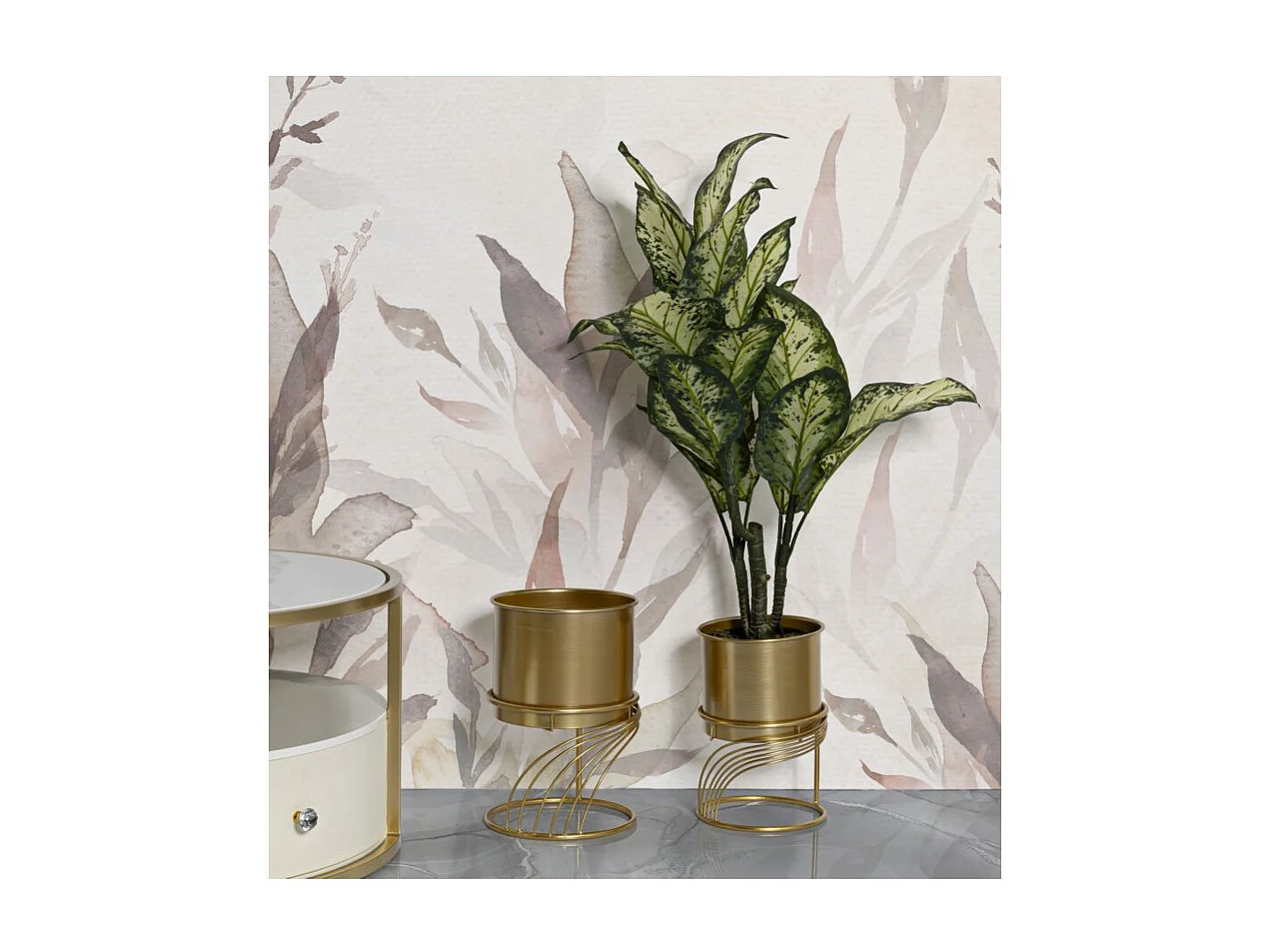 Lot de 2 Cache-Pots sur Pied "Spirally" 35cm Or