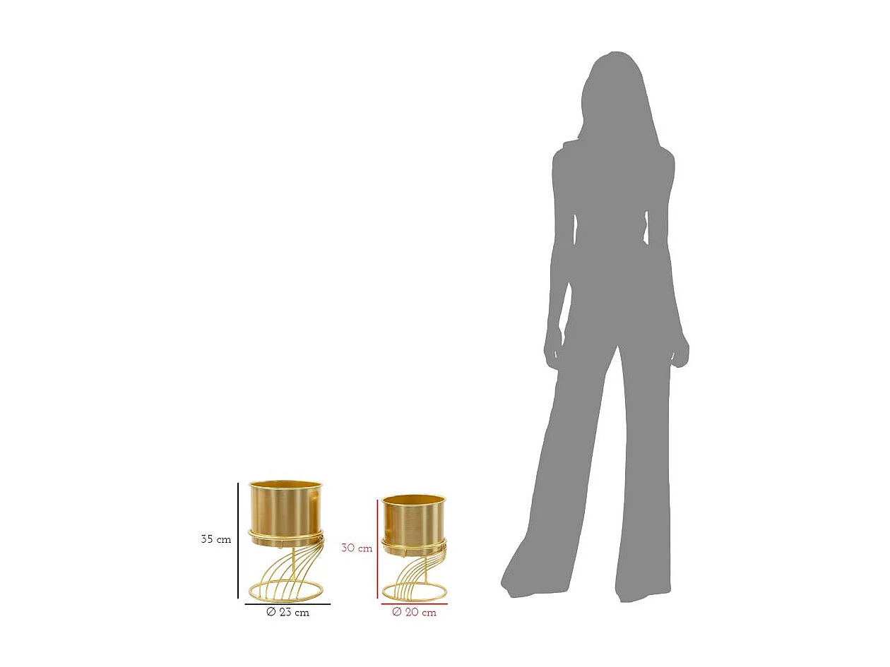 Lot de 2 Cache-Pots sur Pied "Spirally" 35cm Or