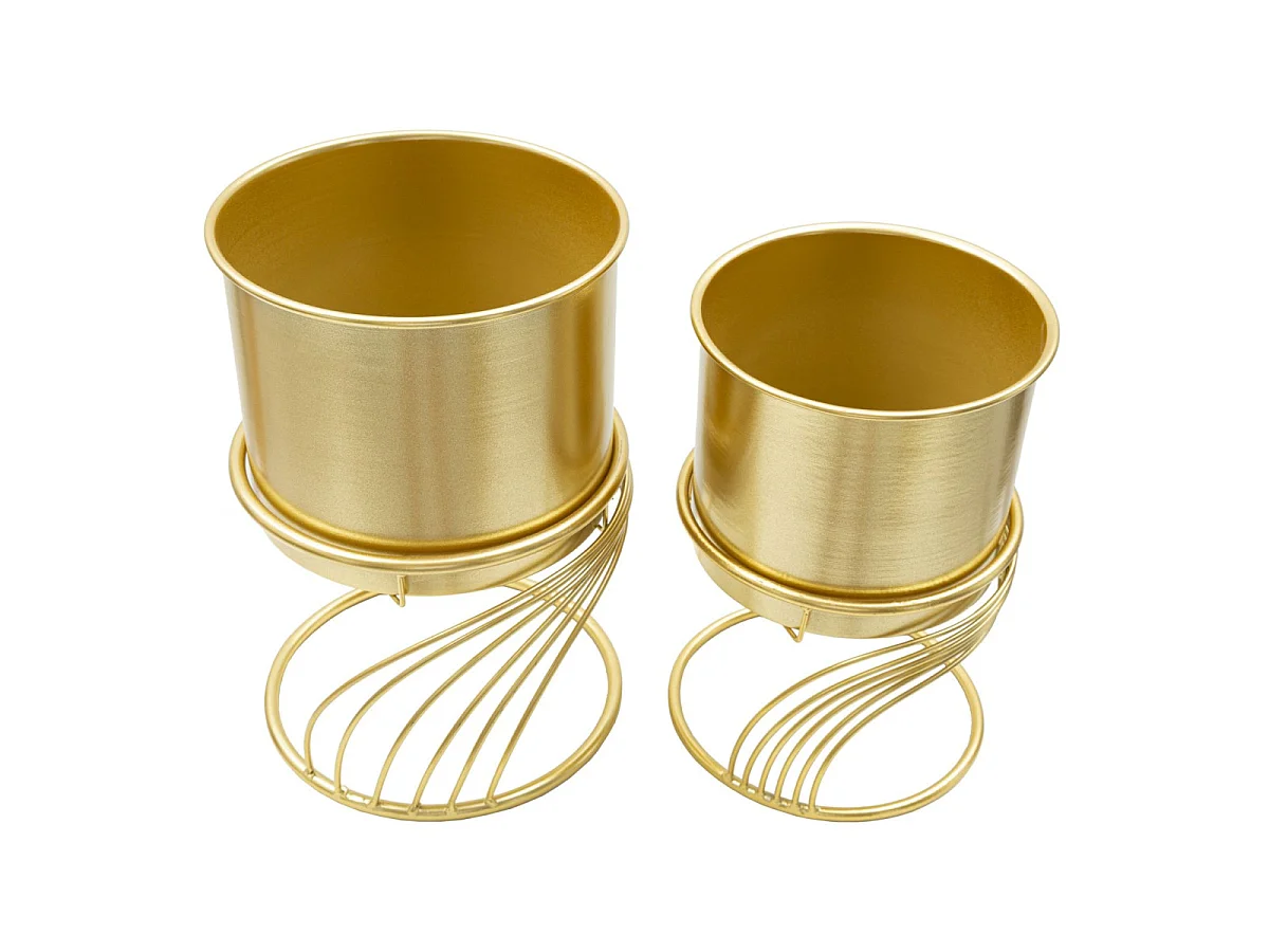 Lot de 2 Cache-Pots sur Pied "Spirally" 35cm Or