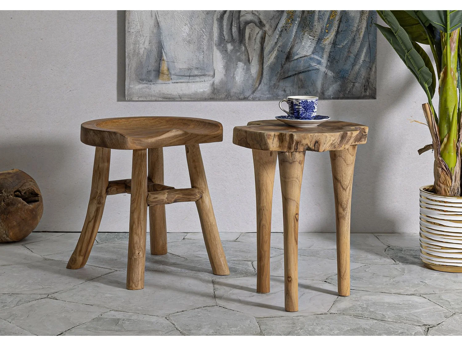 Tabouret en Bois "Selle" 42cm Naturel