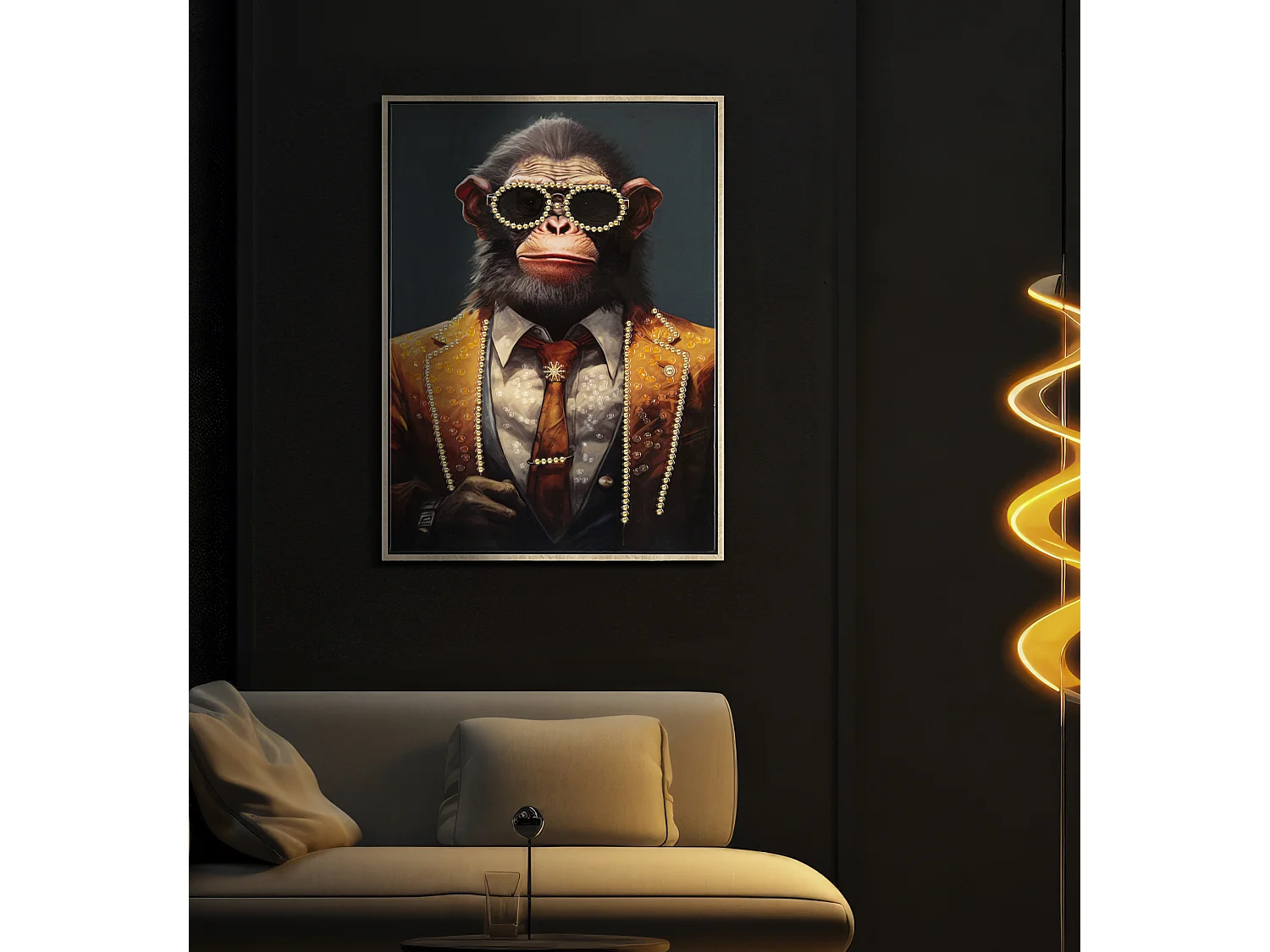 Tableau Imprimé Déco "Monky" 52x72cm Multicolore