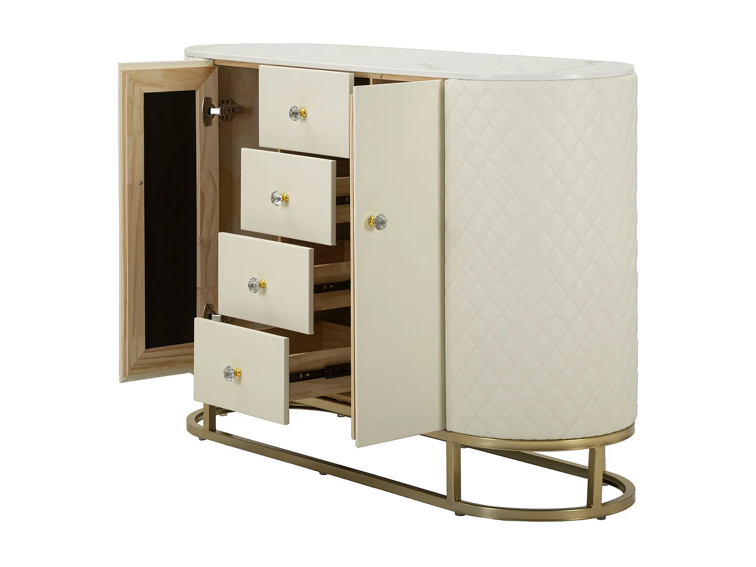 Mobile in metallo dorato e similpelle crema cm 120x40x85