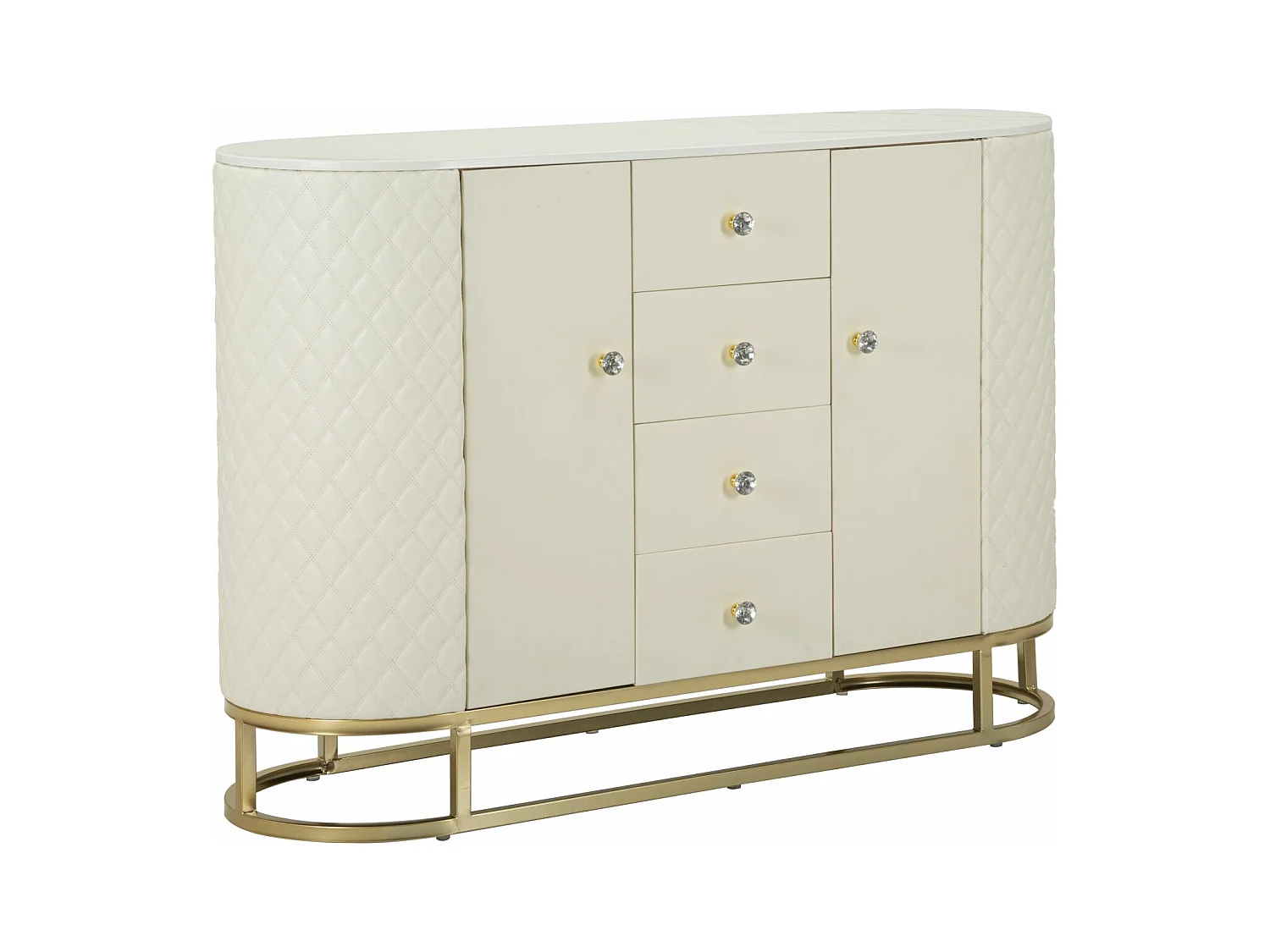 Meuble en métal doré et simili cuir crème 120x40x85 cm