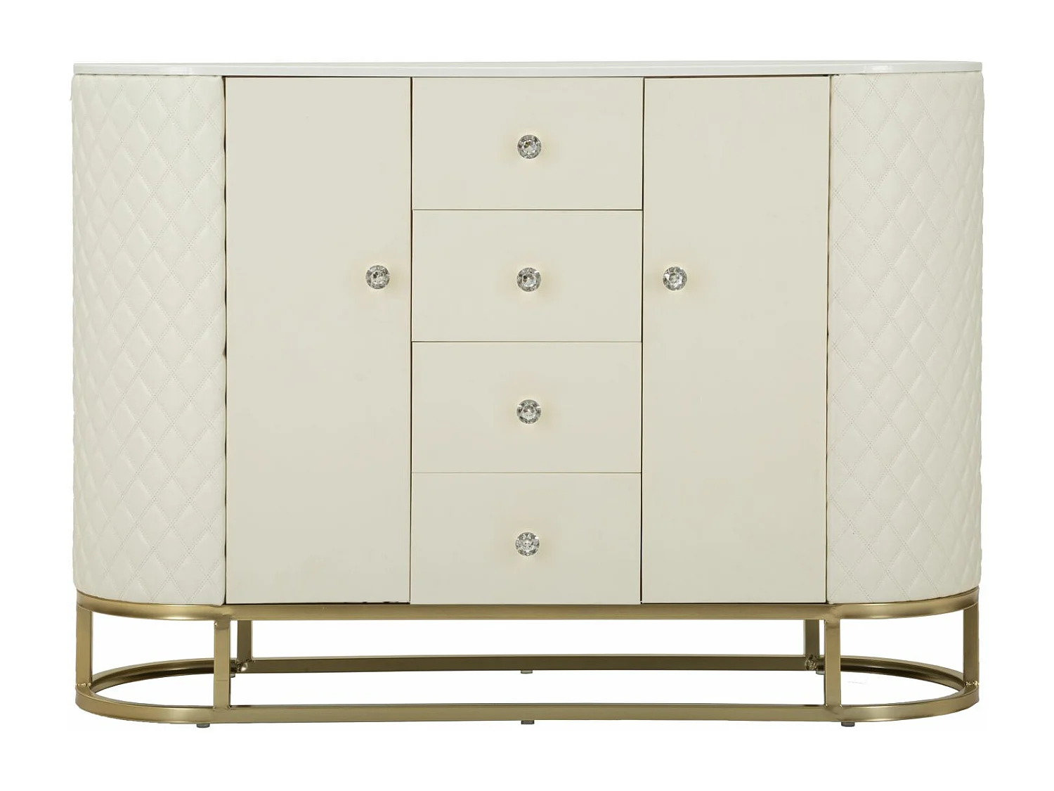 Meuble en métal doré et simili cuir crème 120x40x85 cm