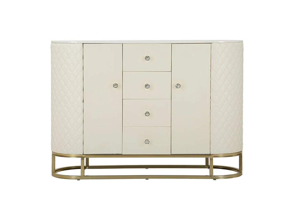 Buffet Design Effet Marbre "Sharon" 120cm Blanc & Or