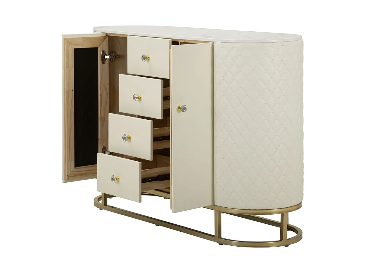 Buffet Design Effet Marbre "Sharon" 120cm Blanc & Or