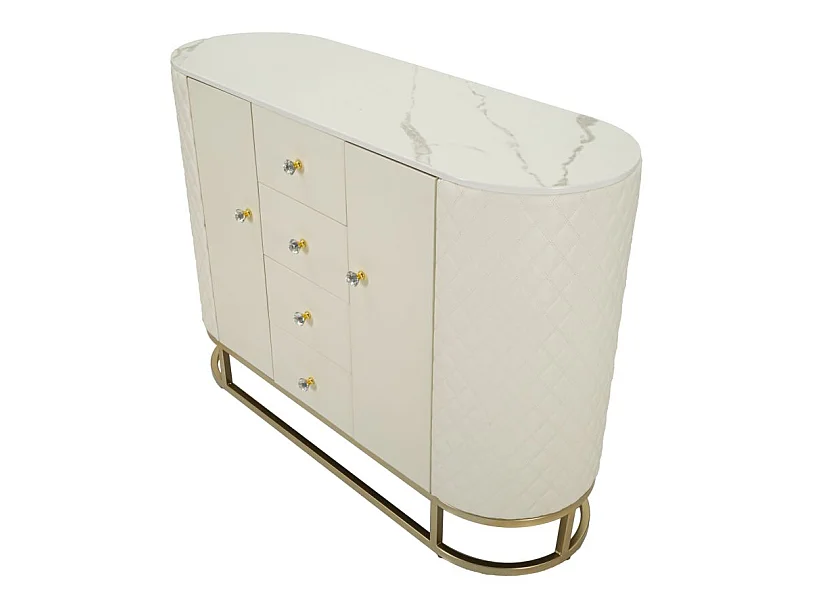 Buffet Design Effet Marbre "Sharon" 120cm Blanc & Or