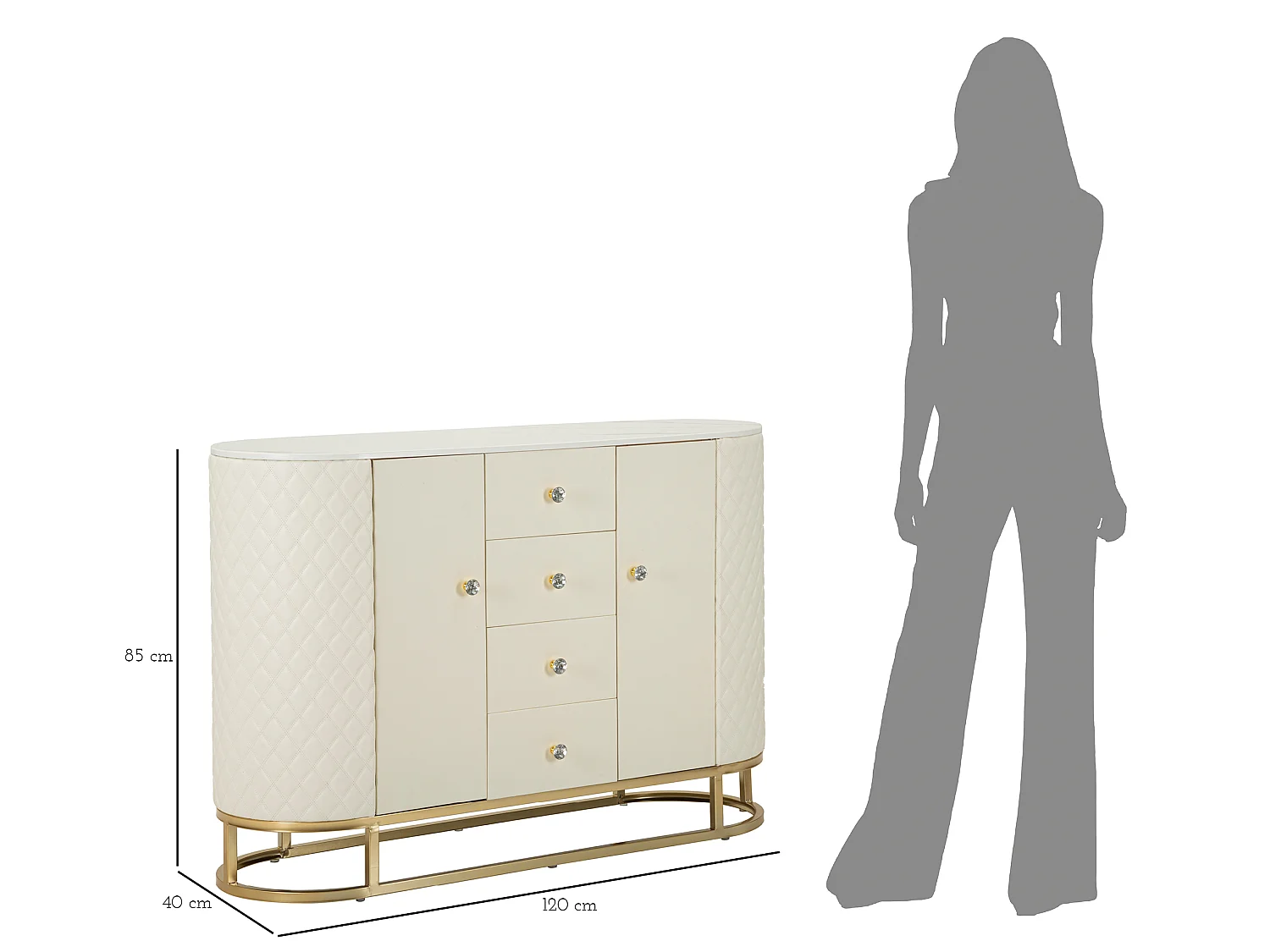 Buffet Design Effet Marbre "Sharon" 120cm Blanc & Or