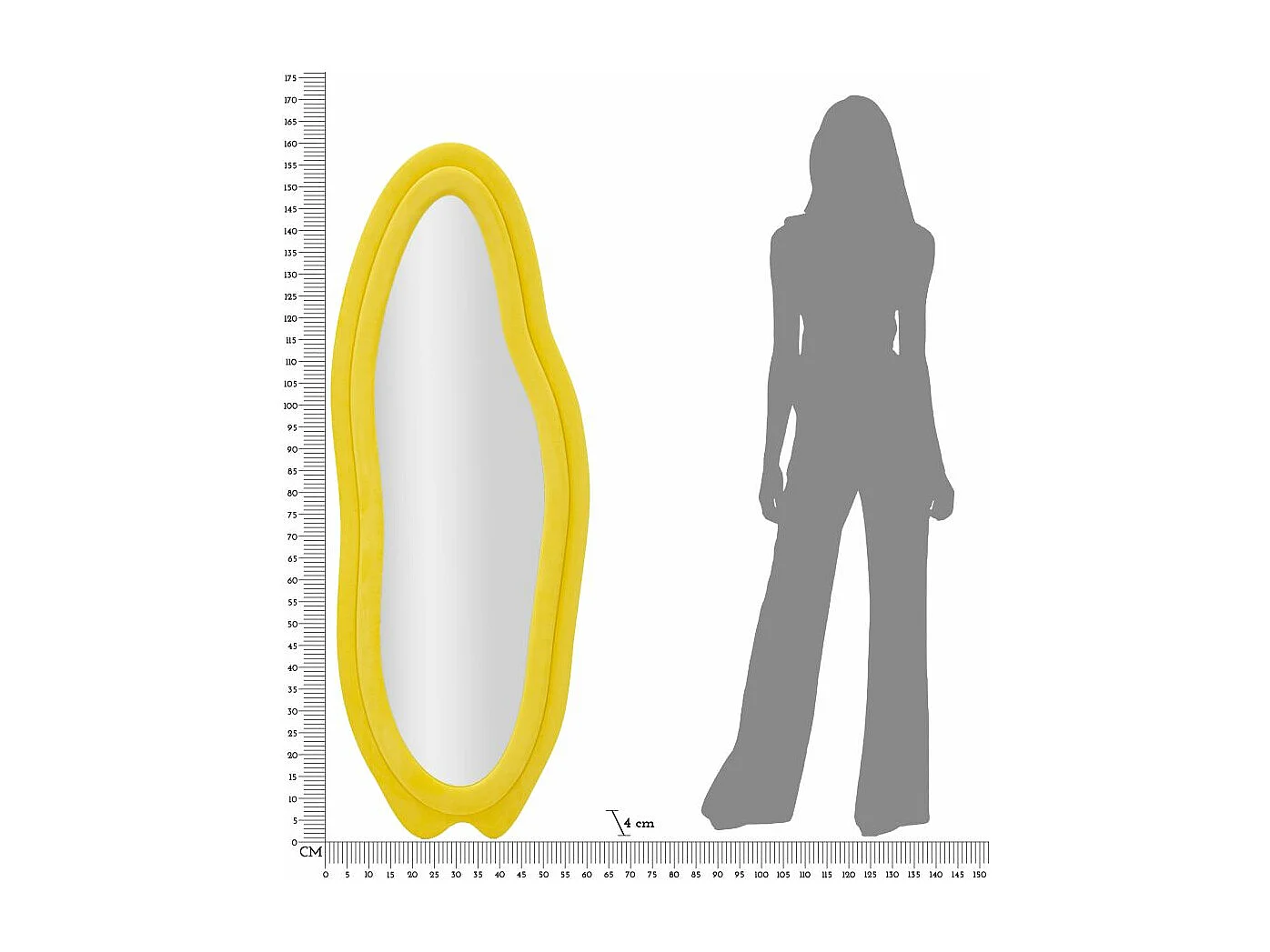 Specchio da parete in velluto giallo cm 60x4x160.