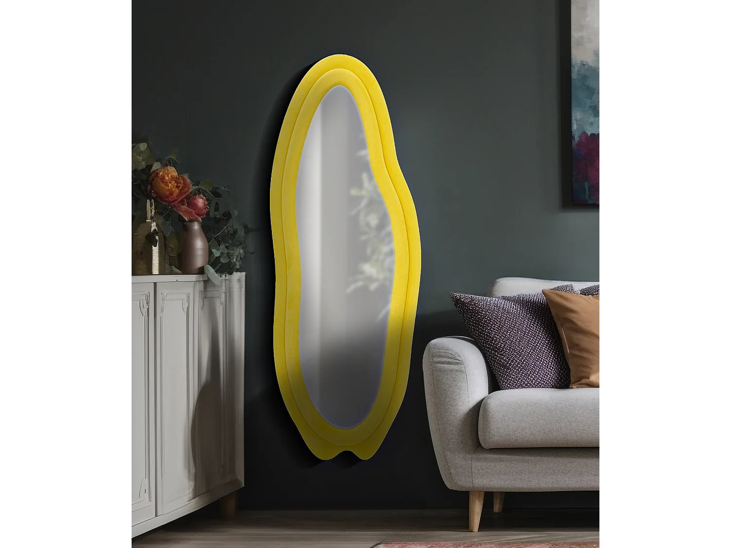 Miroir Mural en Velours "Chanel" 160cm Jaune