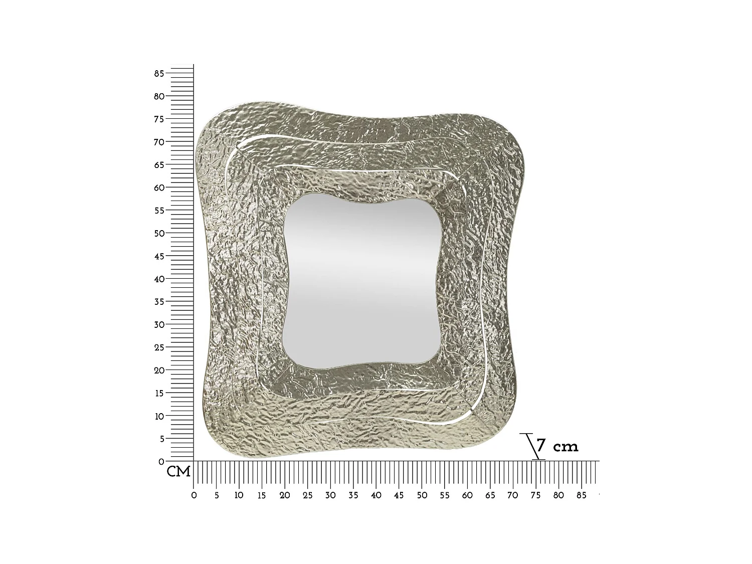 Specchio da parete in metallo argentato cm 74x7x79.