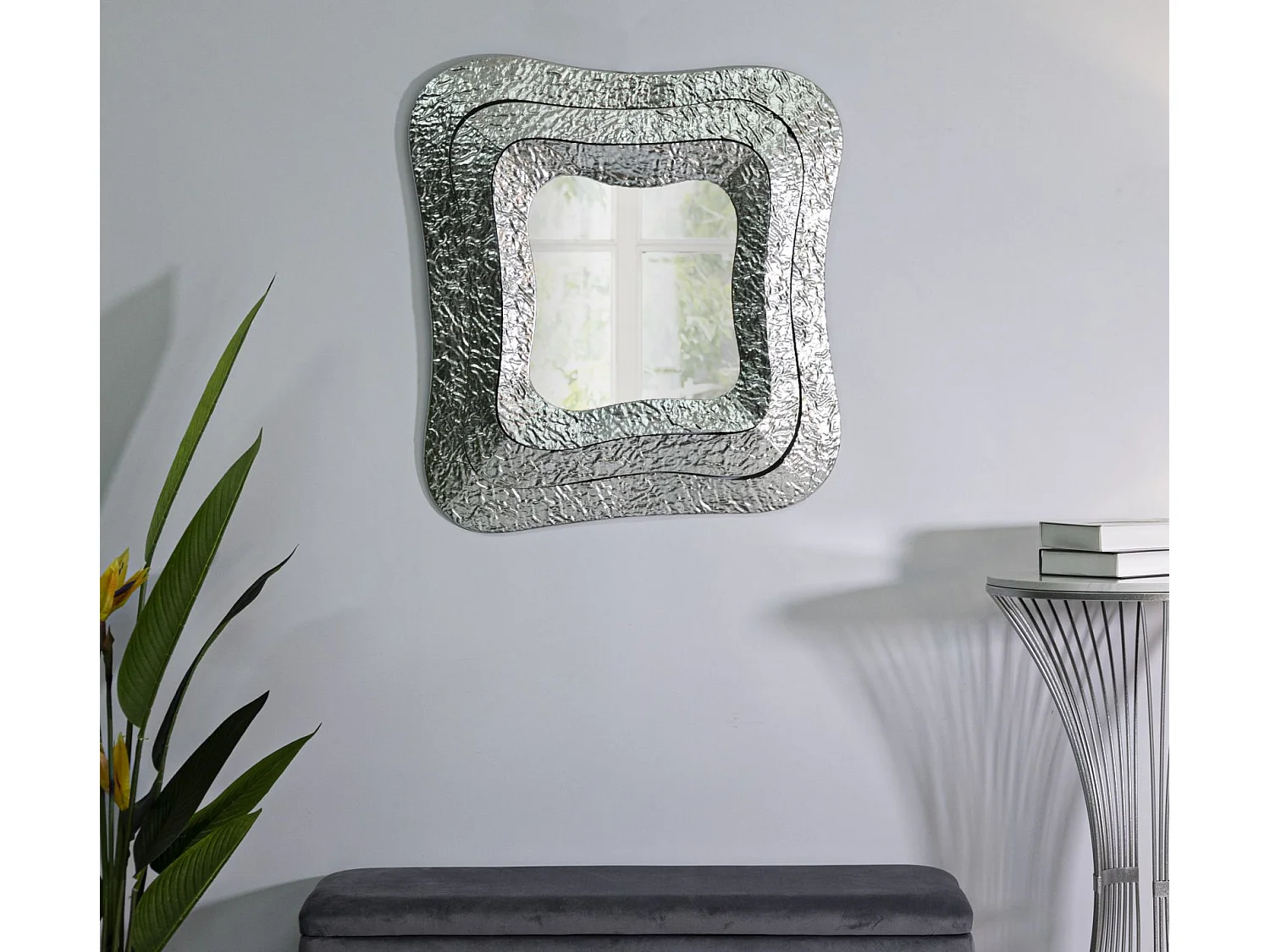 Miroir Mural Design "Aury" 79cm Argent