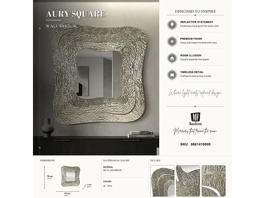 Miroir Mural Design "Aury" 79cm Argent