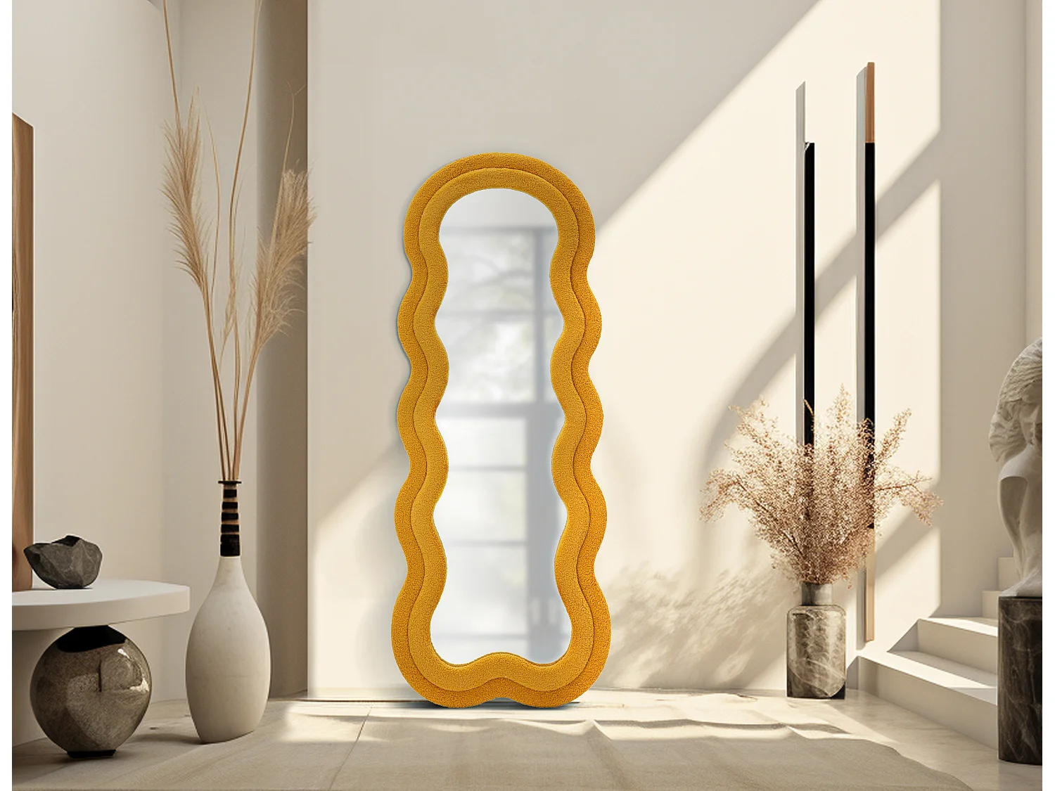 Miroir Mural en Tissu Bouclé "Teddy" 160cm Moutarde