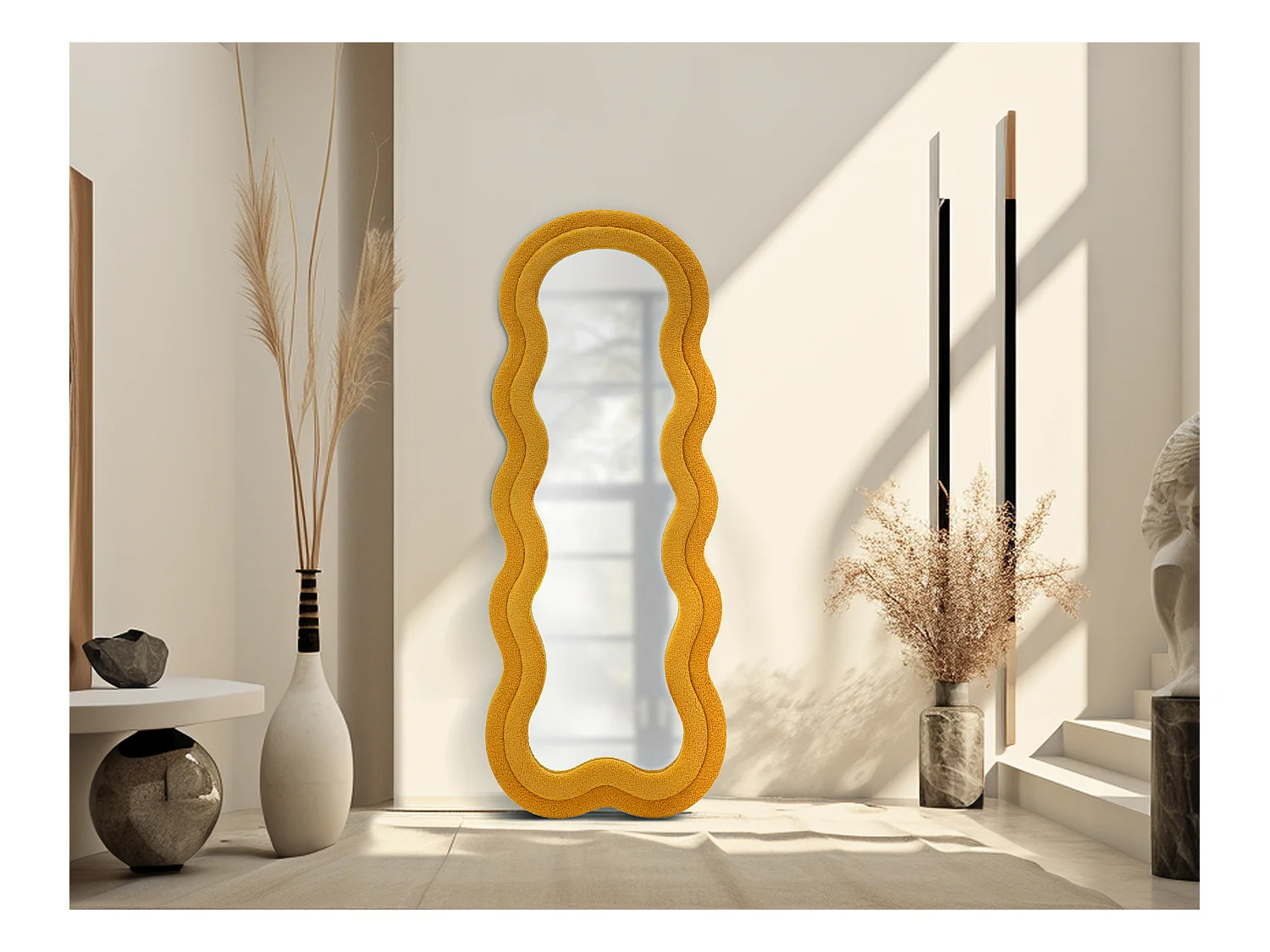 Miroir Mural en Tissu Bouclé "Teddy" 160cm Moutarde