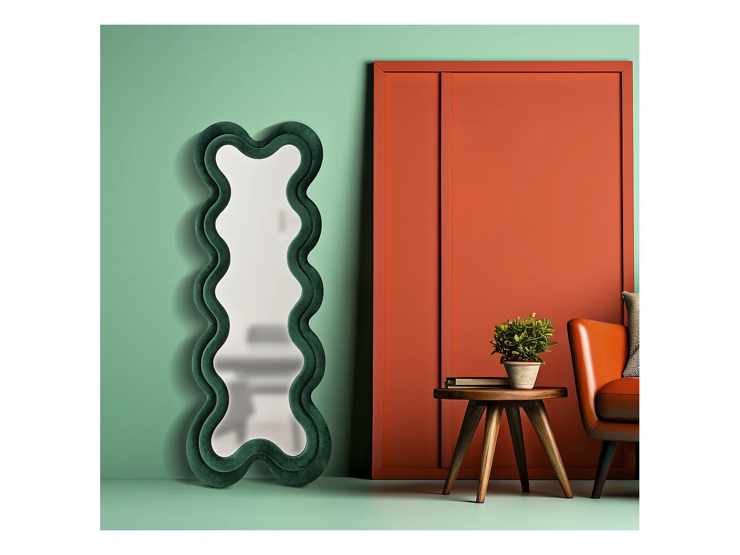 Miroir Mural en Velours "Monica" 160cm Vert