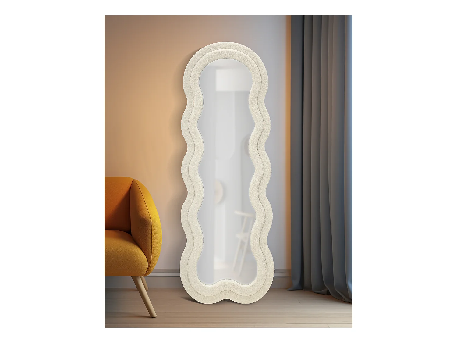 Miroir Mural en Tissu Bouclé "Teddy" 160cm Crème