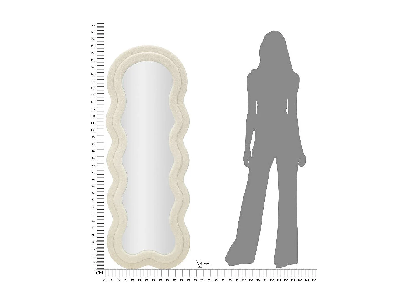 Specchio da parete in bouclè crema cm 60x4x160