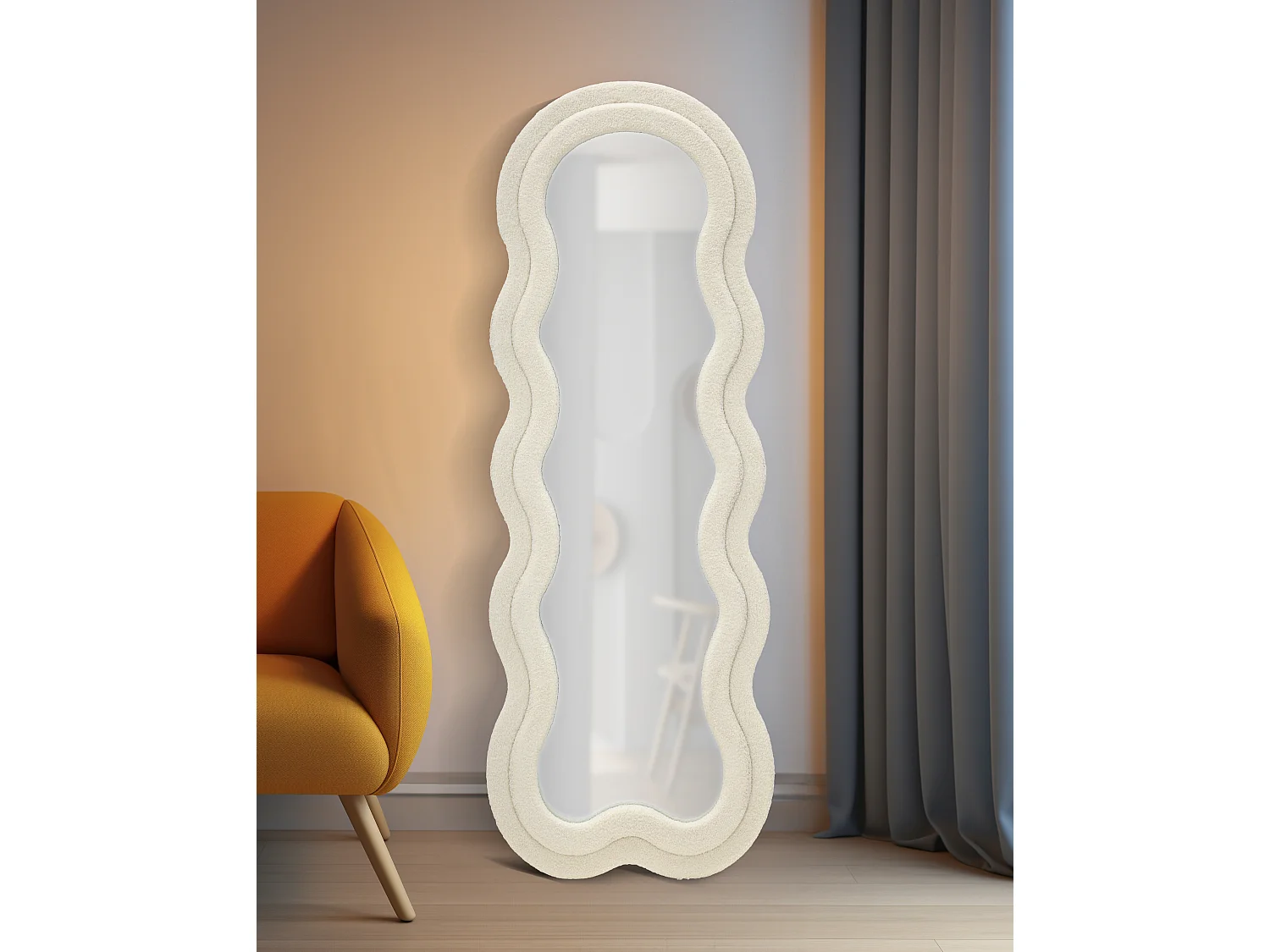 Miroir Mural en Tissu Bouclé "Teddy" 160cm Crème