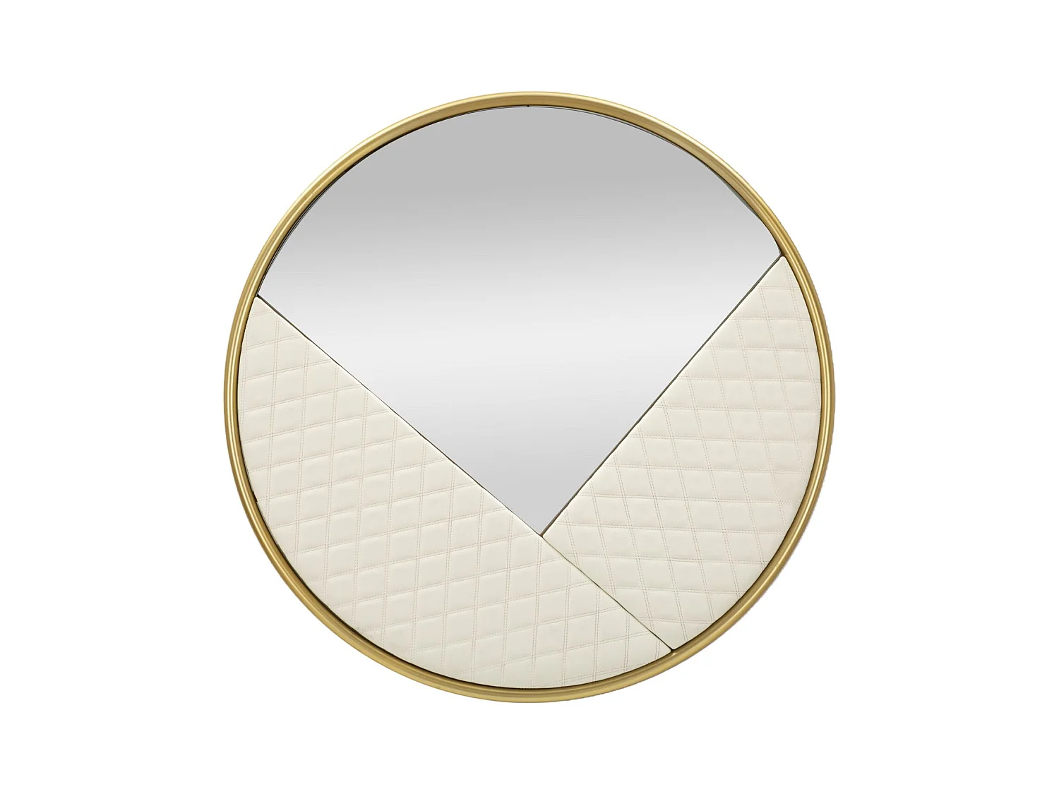 Miroir mural en bois et éco-cuir matelassé crème Ø80x3 cm.