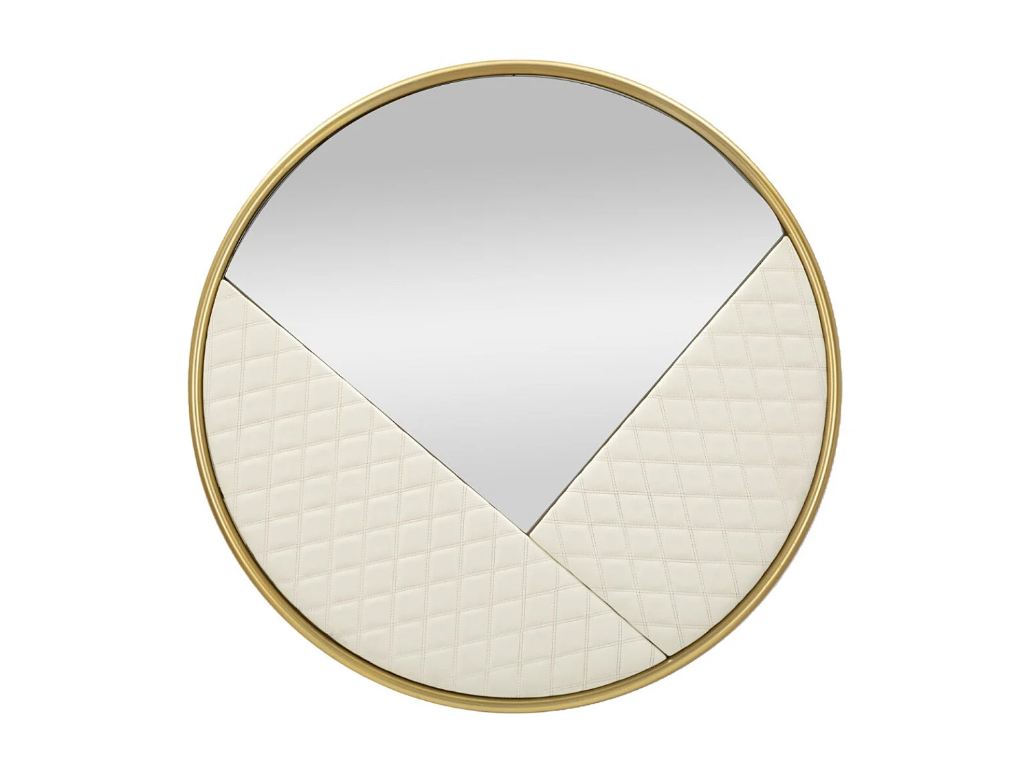 Wandspiegel van hout en gewatteerd ecoleer, crème, Ø80x3 cm.